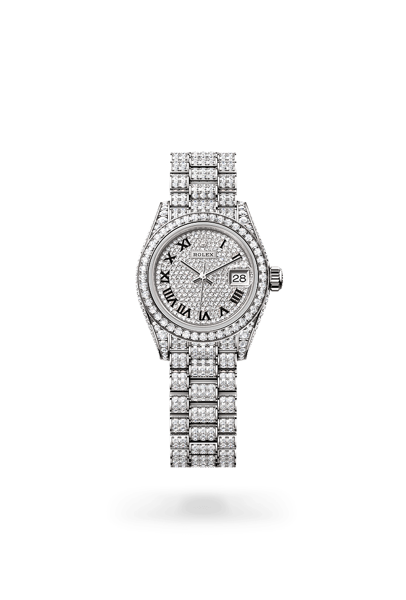 Rolex Lady-Datejust Oyster, 28 mm, or gris et diamants - Raynal Horlogerie