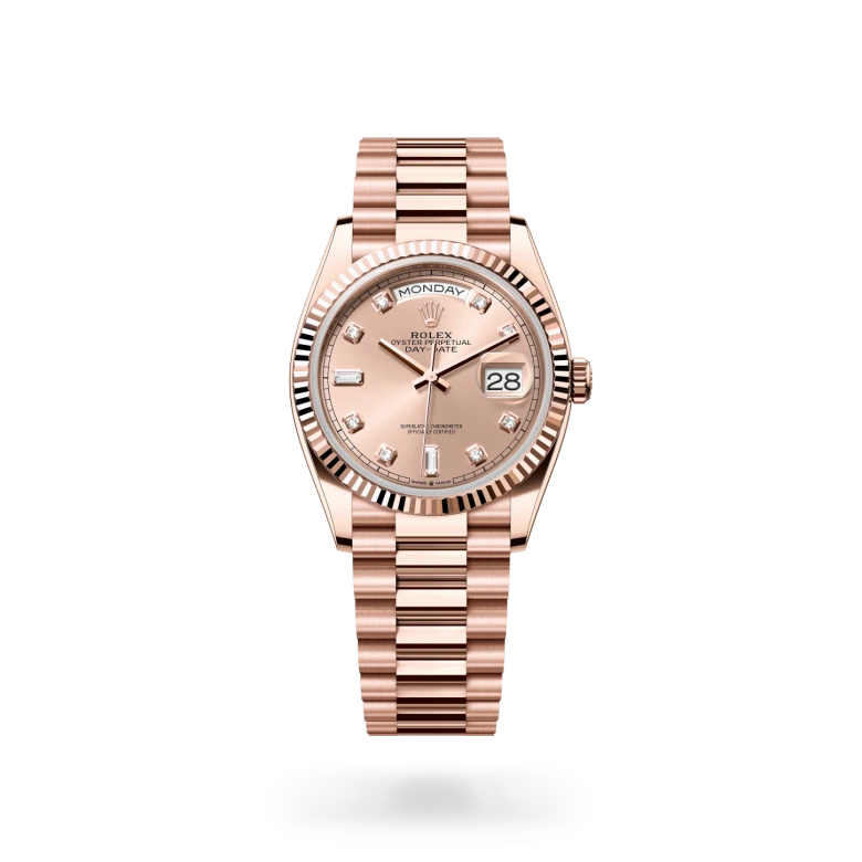 Rolex Day-Date 36 in 18 ct Everose gold M128235-0009 at Charles Greig