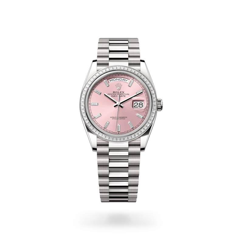 Rolex Day-Date 36 in 18 ct white gold M128399TBR-0029 at Charles Greig
