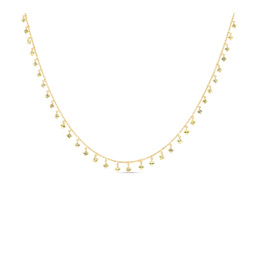 Collier Raynal Nuée Précieuse en or jaune diamants jaunes princesses suspendus