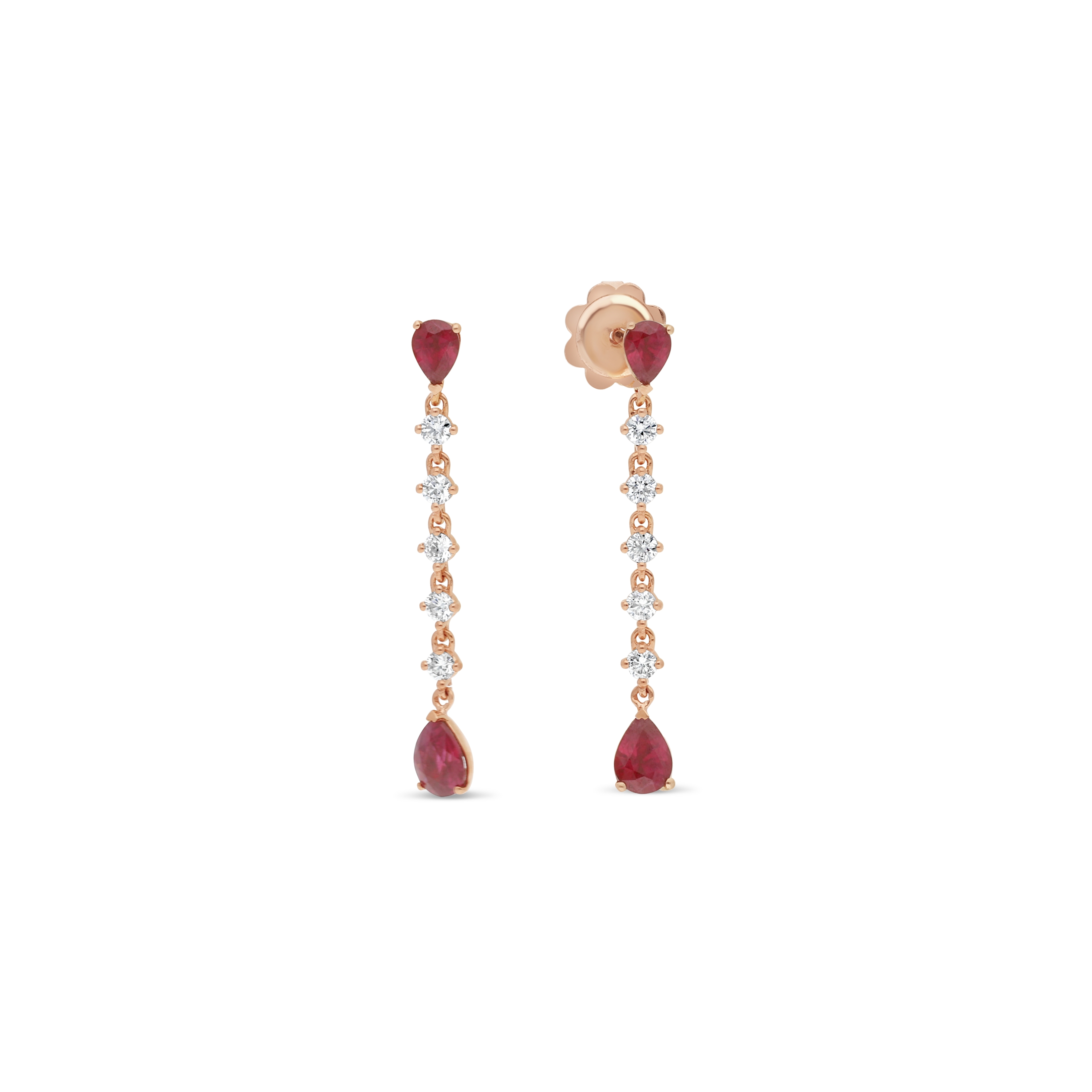 Boucles d'oreilles Cascade Raynal en or rose rubis et diamants