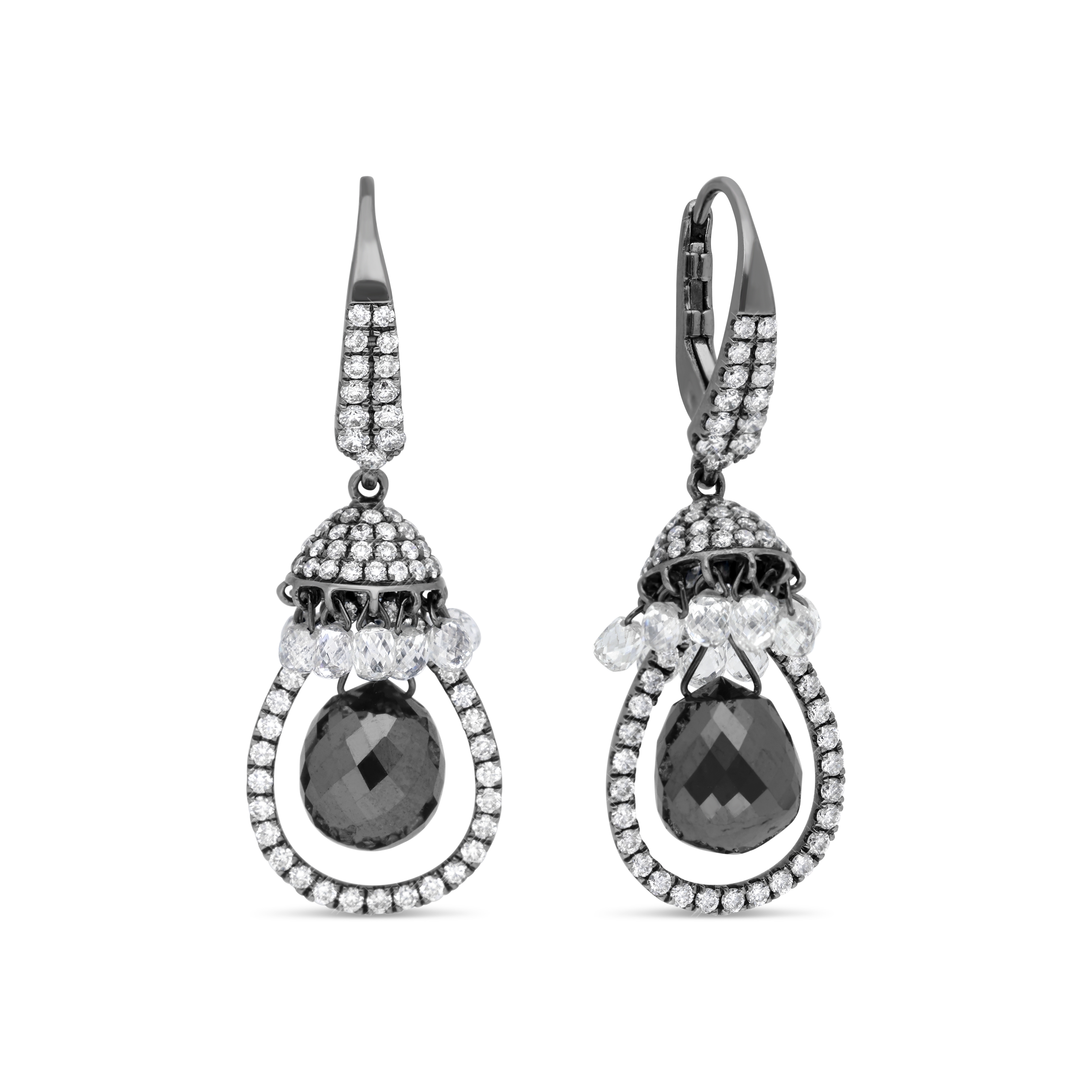 Boucles d'oreilles &#34;Rosée de Nuit&#34; or noir et diamants