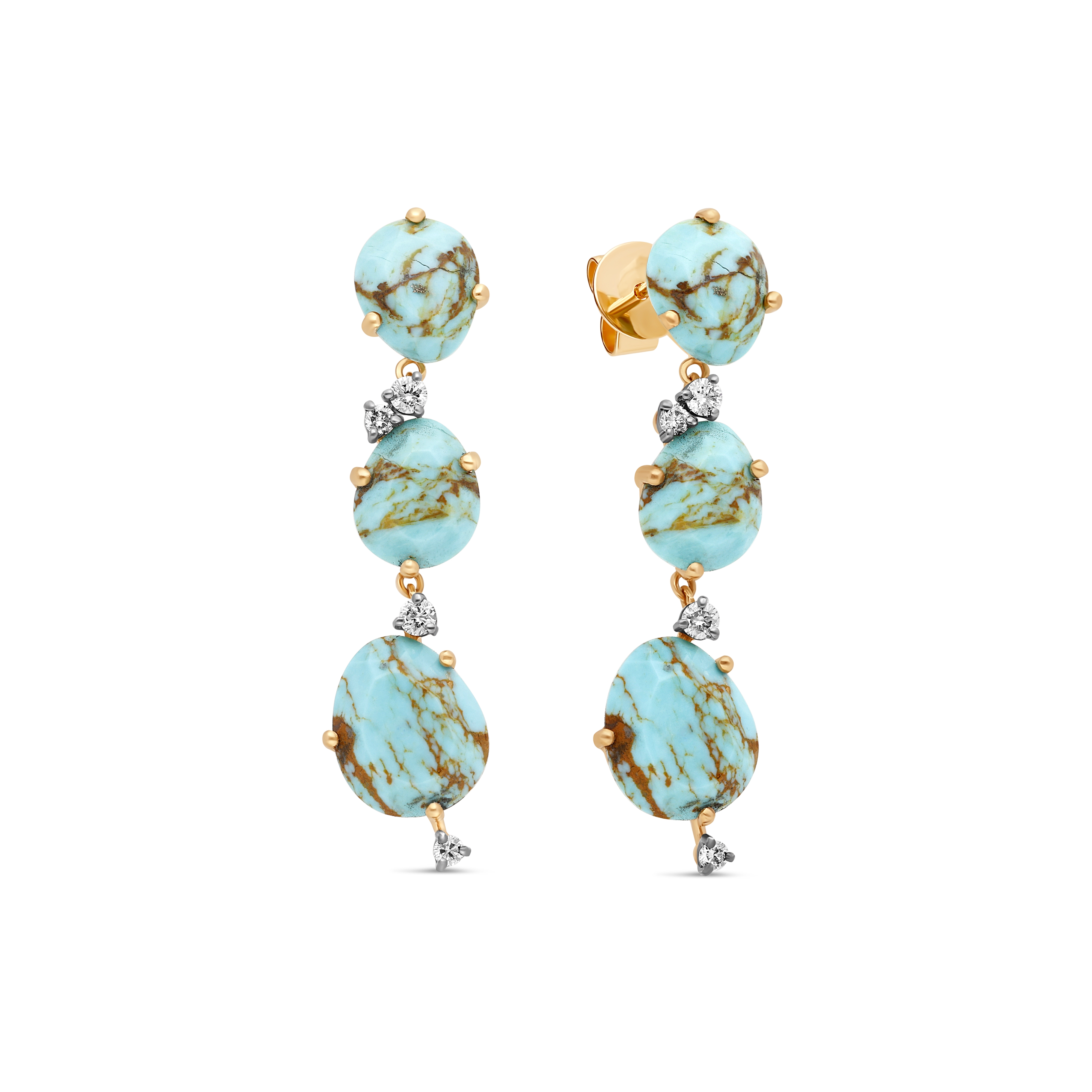 Boucles d'oreilles Galet Baroque Turquoise or rose diamants Raynal