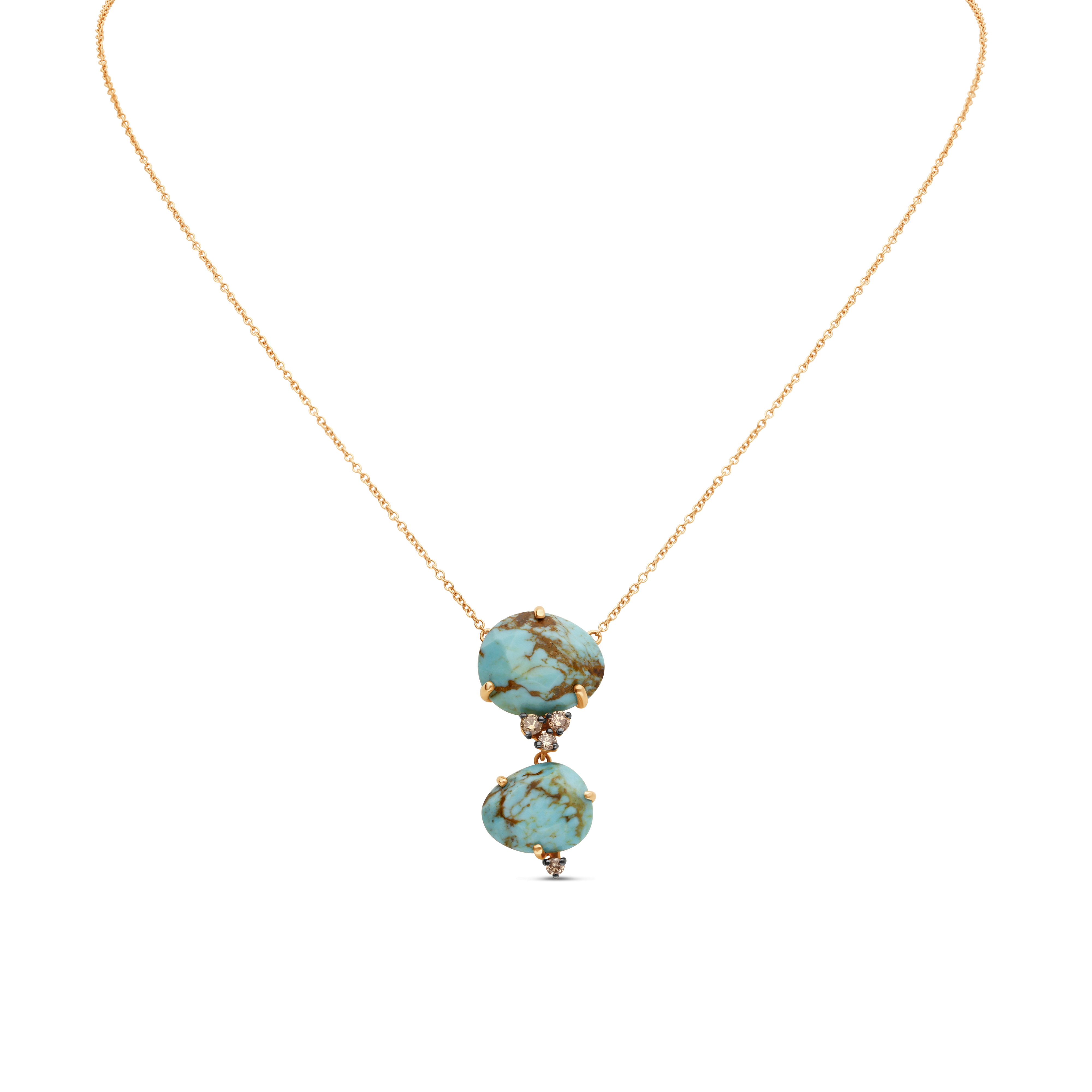 Collier Galet Baroque or rose turquoise diamants