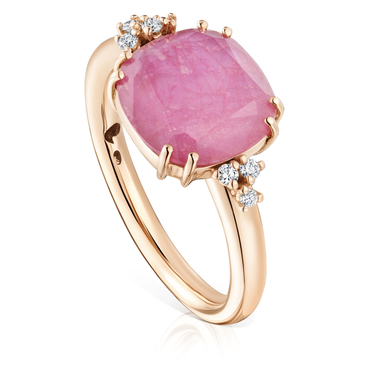 Bague Bonbon or rose diamants, saphir, cristal