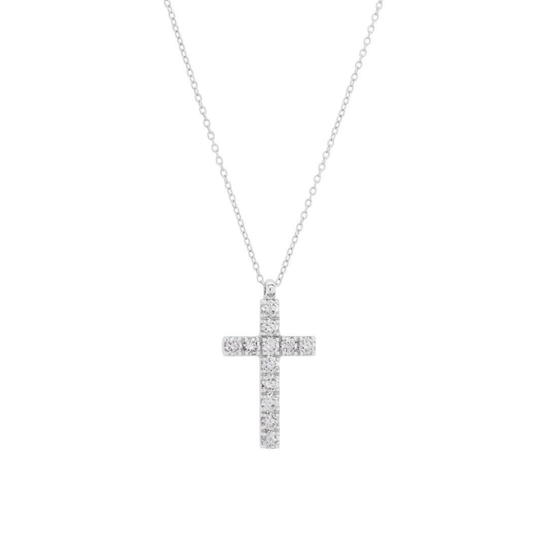 Collier charms croix or blanc diamants