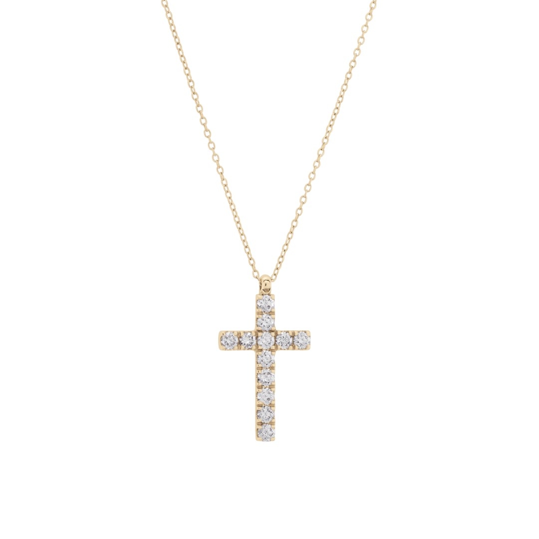 Collier charms croix or jaune diamants