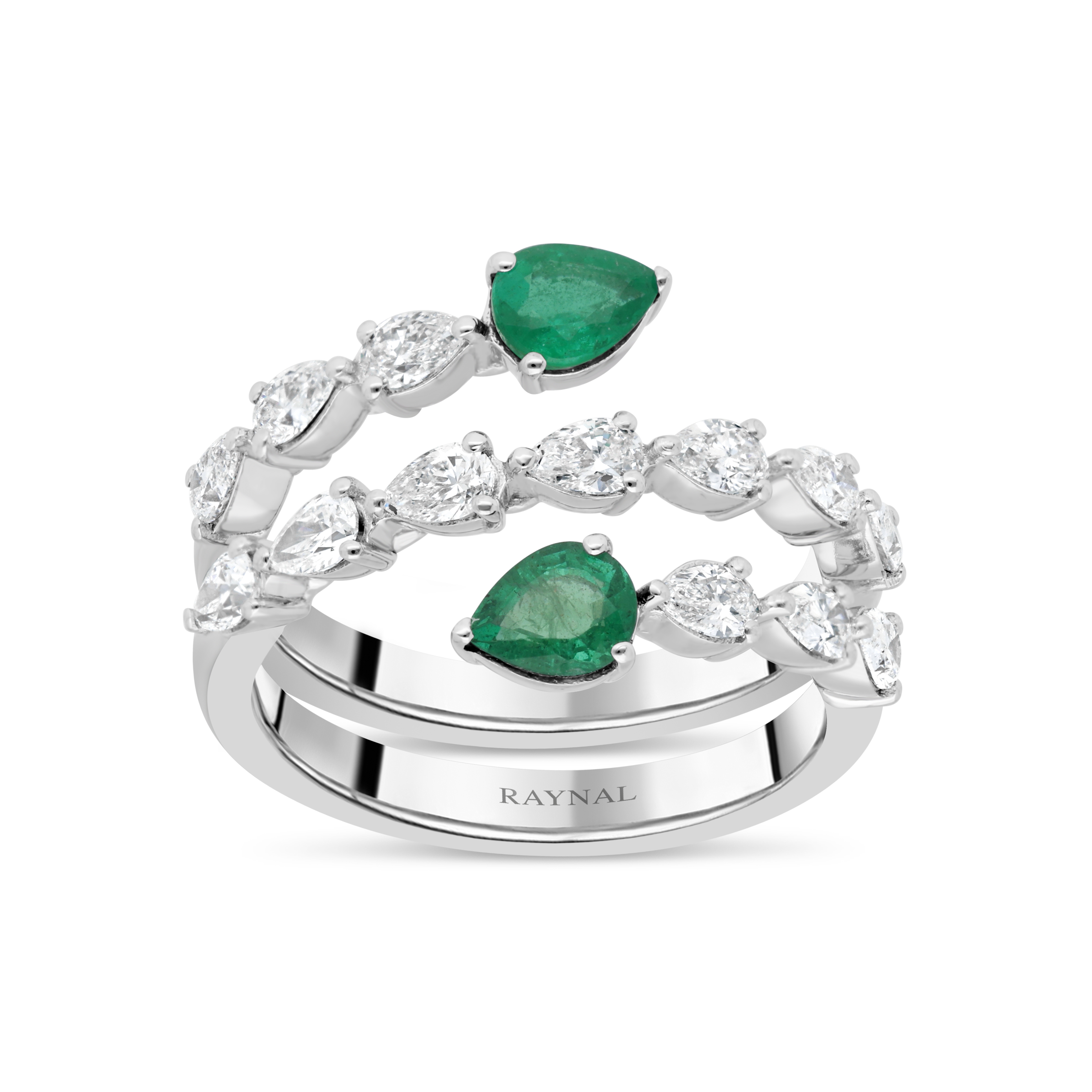 Bague Étreinte or blanc Émeraudes & Diamants