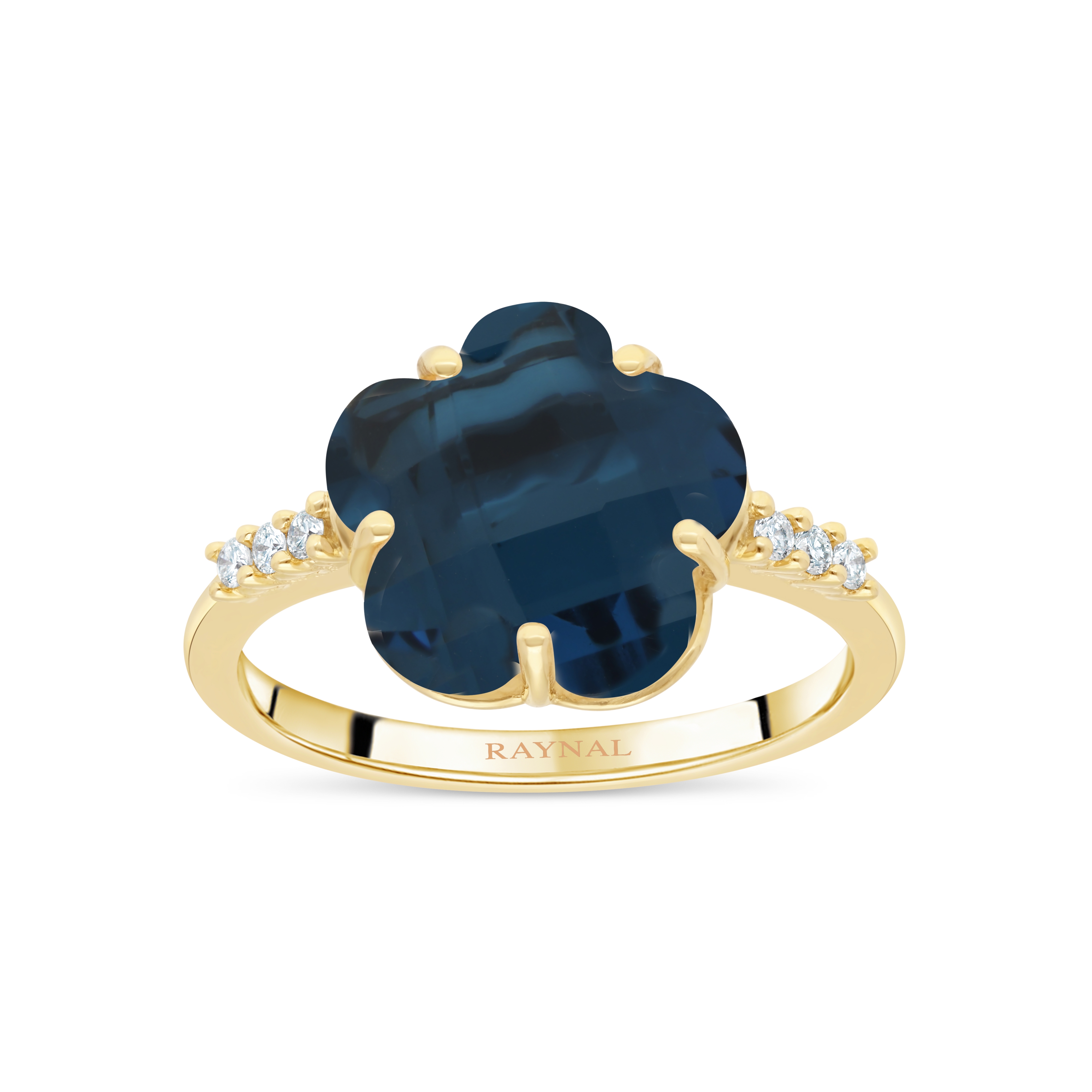 Bague Fleur de Lumière – Or rose, topaze bleu London et diamants.