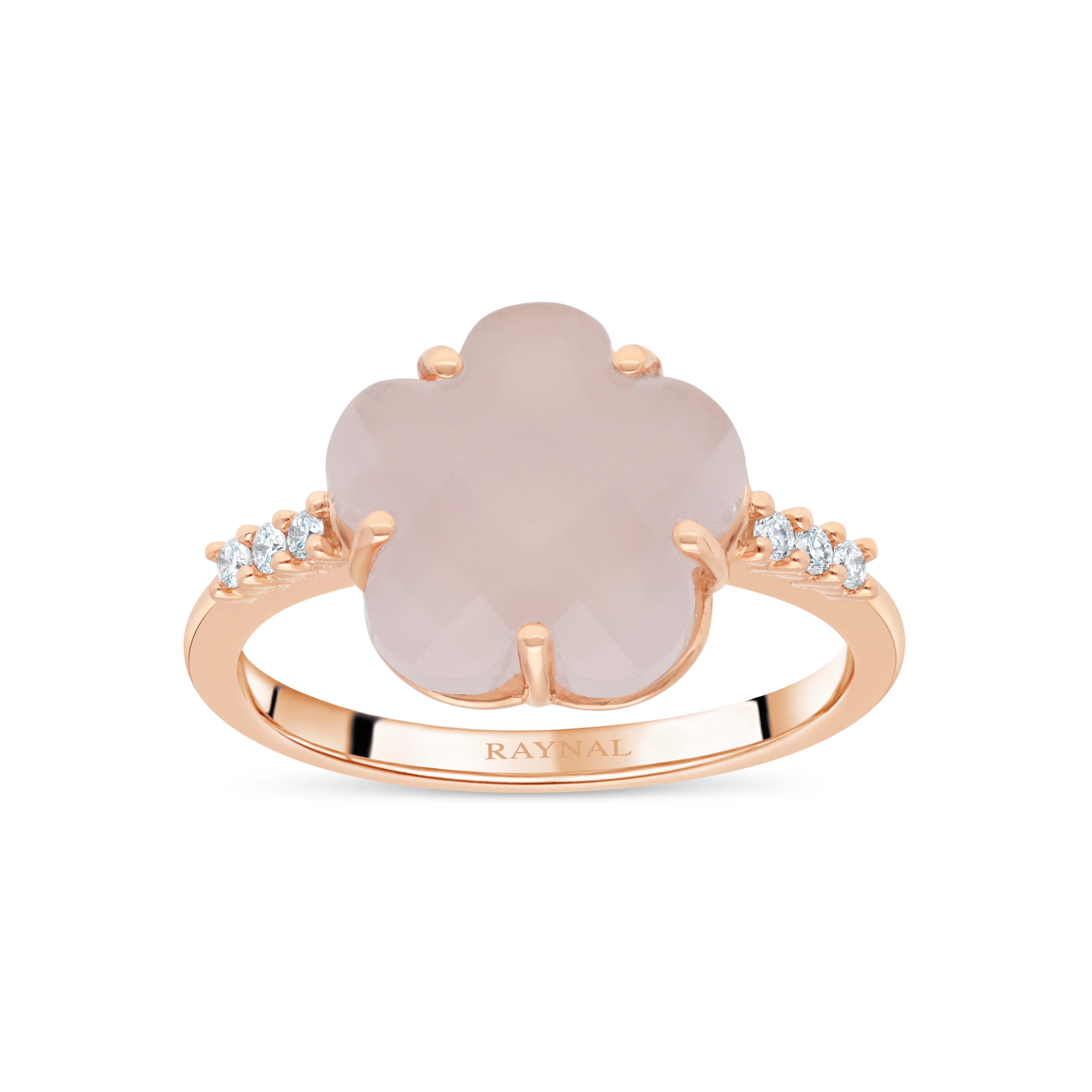 Bague Raynal Fleur de Lumière – Or rose, quartz rose et diamants.