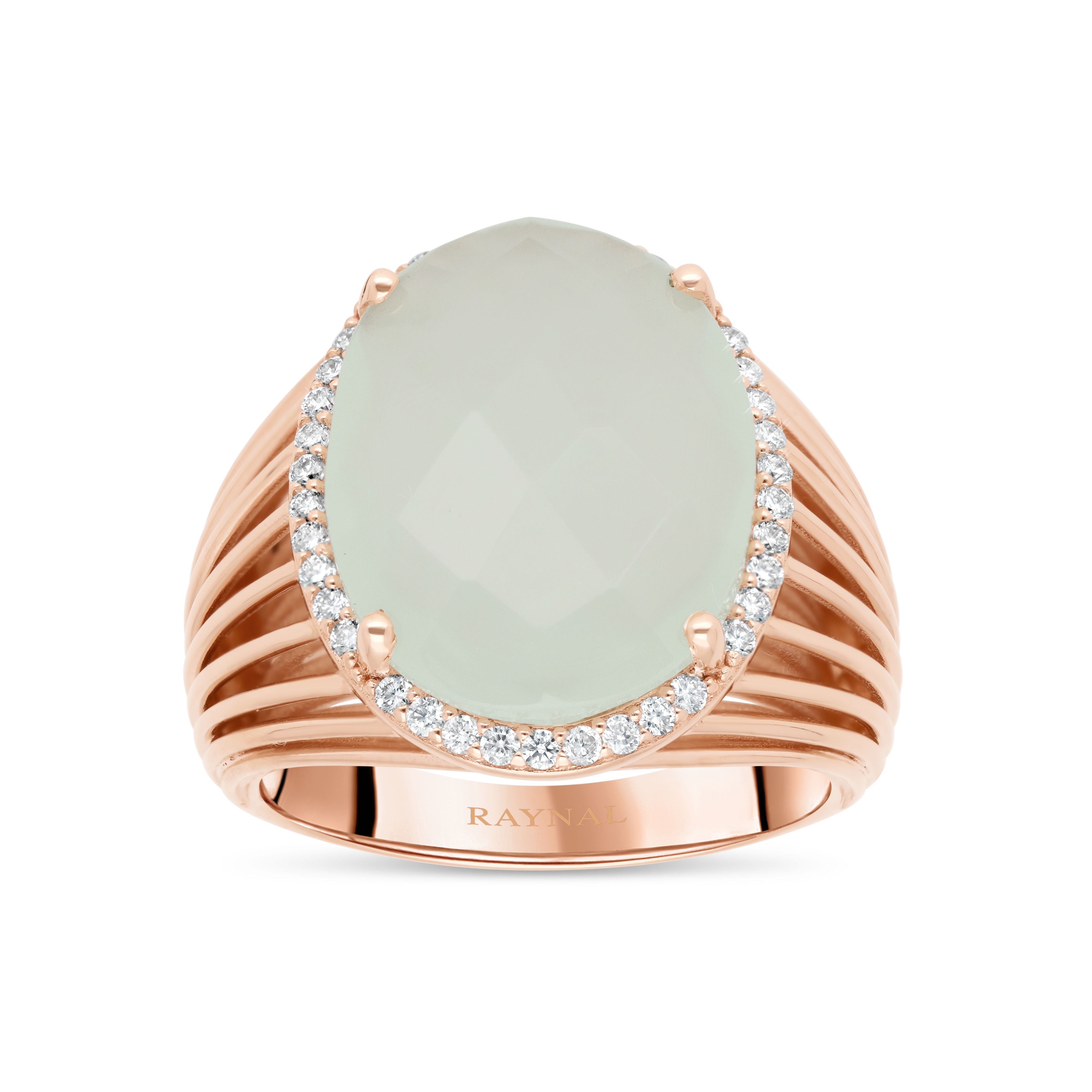 Bague Raynal Godron–Or rose, agate verte et diamants.