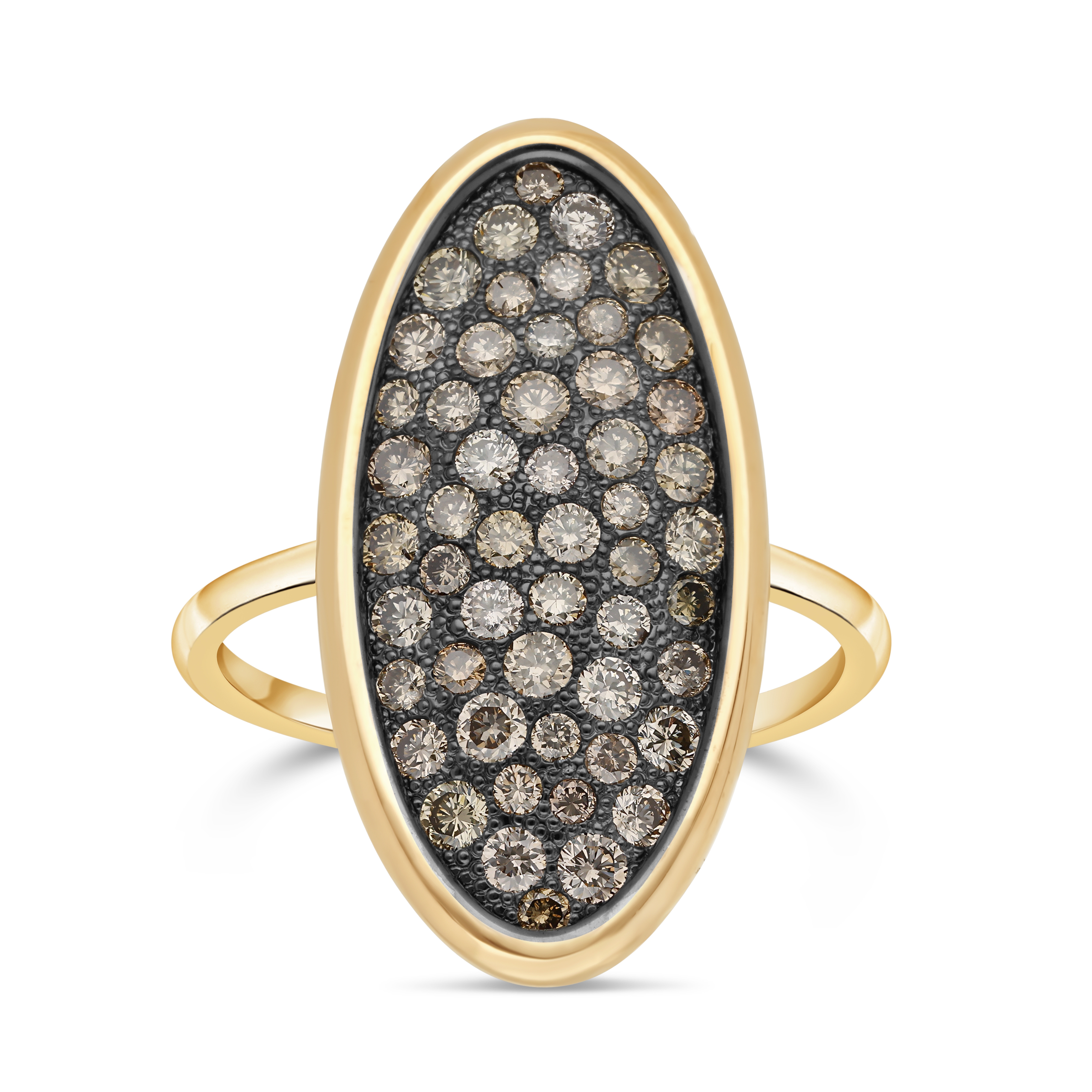 Bague Raynal Ellipse GM Or rose, pavage de diamants bruns.
