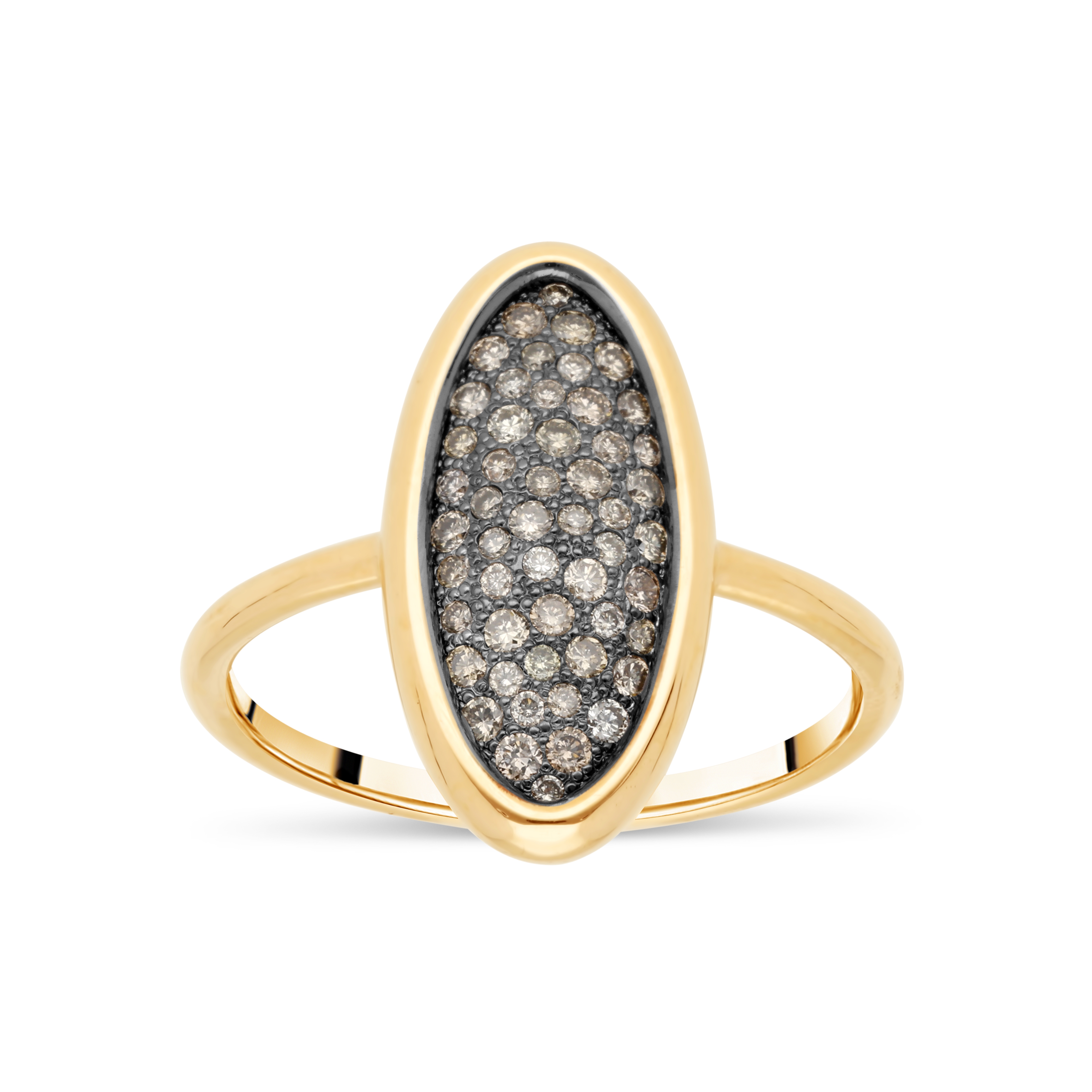 Bague Raynal Ellipse PM Or rose, pavage de diamants bruns.