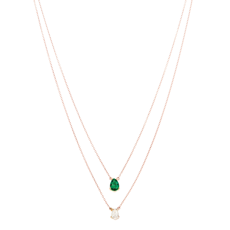 Collier Double Essence Kari or rose diamant Emeraude
