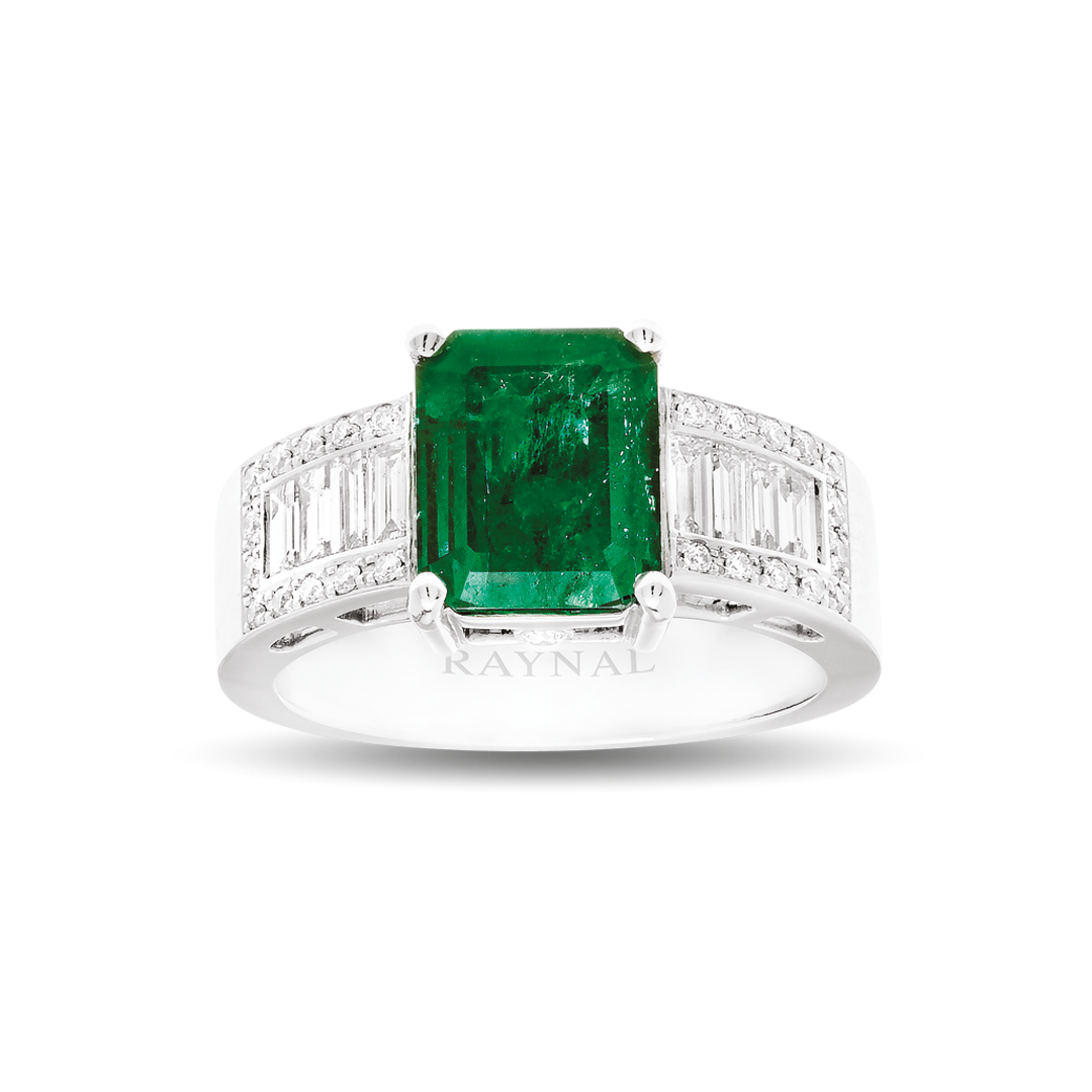 Bague Arya Heritage or blanc diamant émeraude