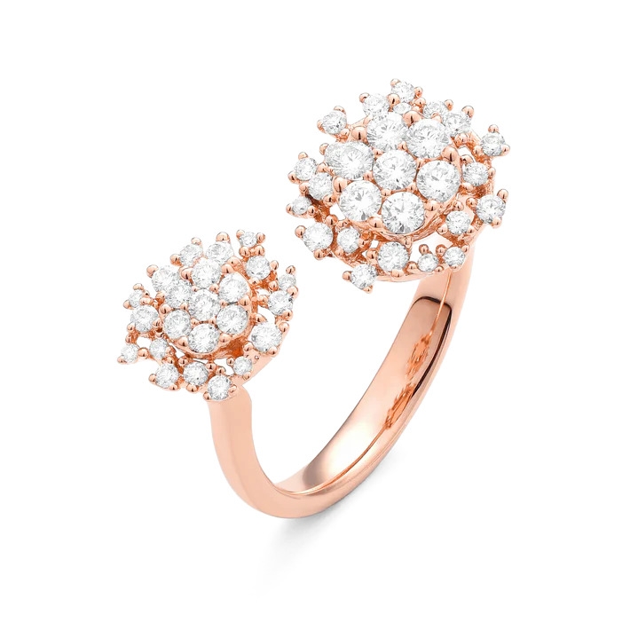 Bague Duo Fleurs de Givre or rose diamants
