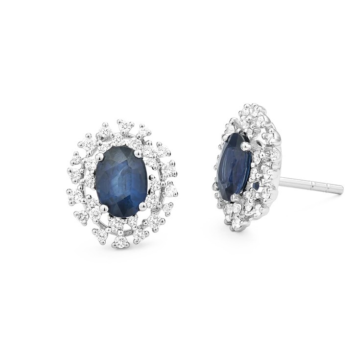 Boucles d'oreilles Princesse or blanc diamants saphir