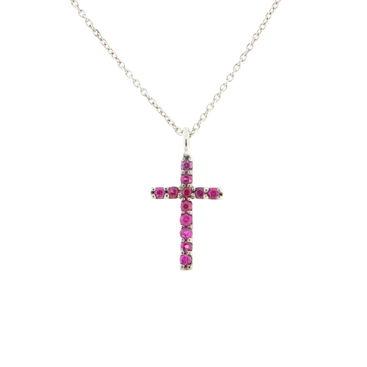 Pendentif Croix Lumière Carmine or blanc rubis