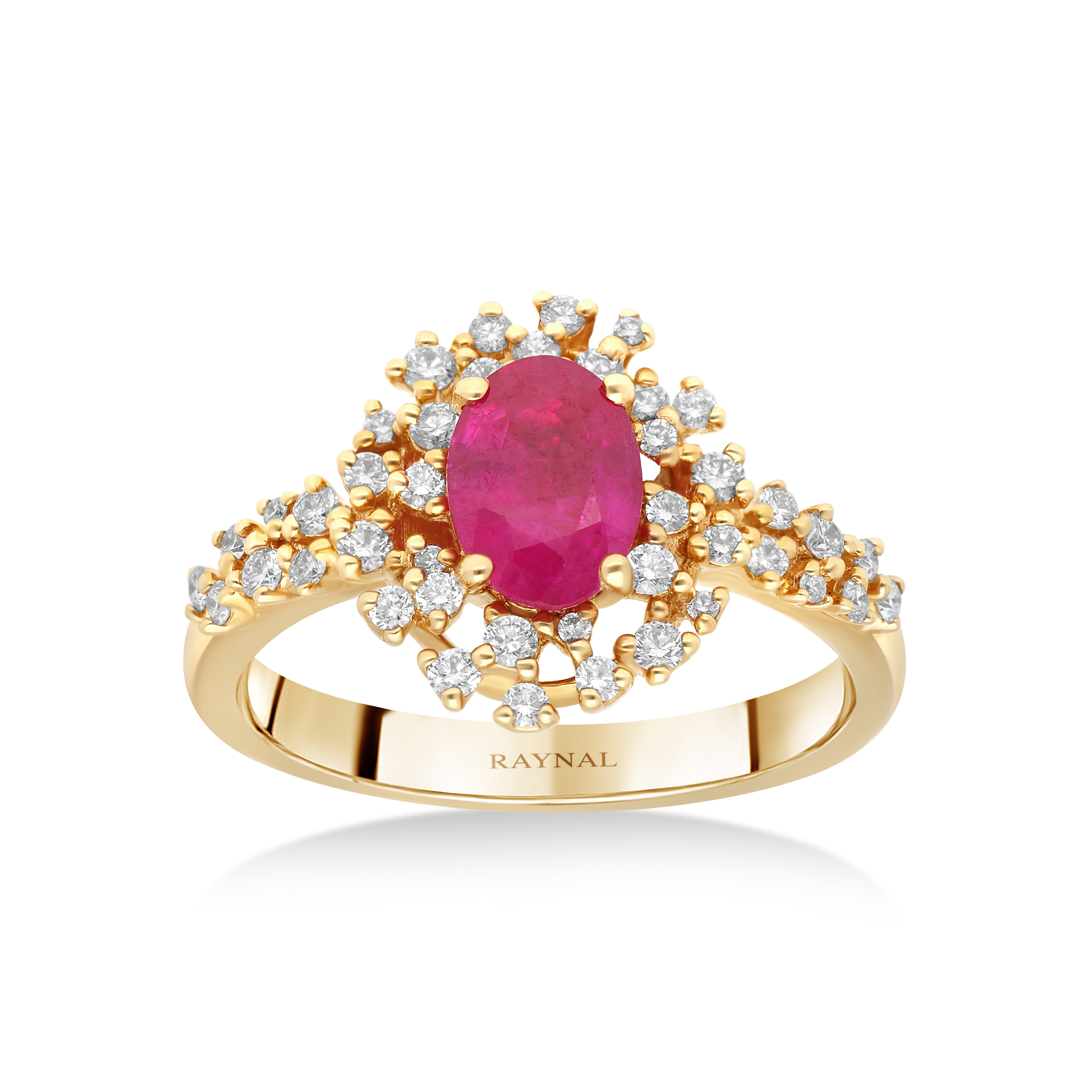 Bague Princesse or rose diamants rubis