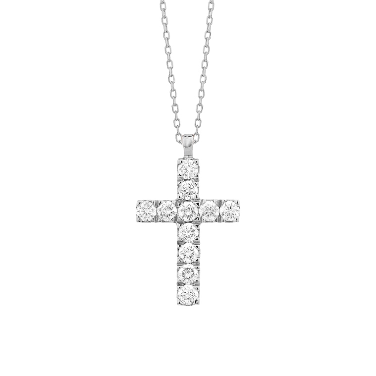 Pendentif Croix de Lumière or blanc diamants