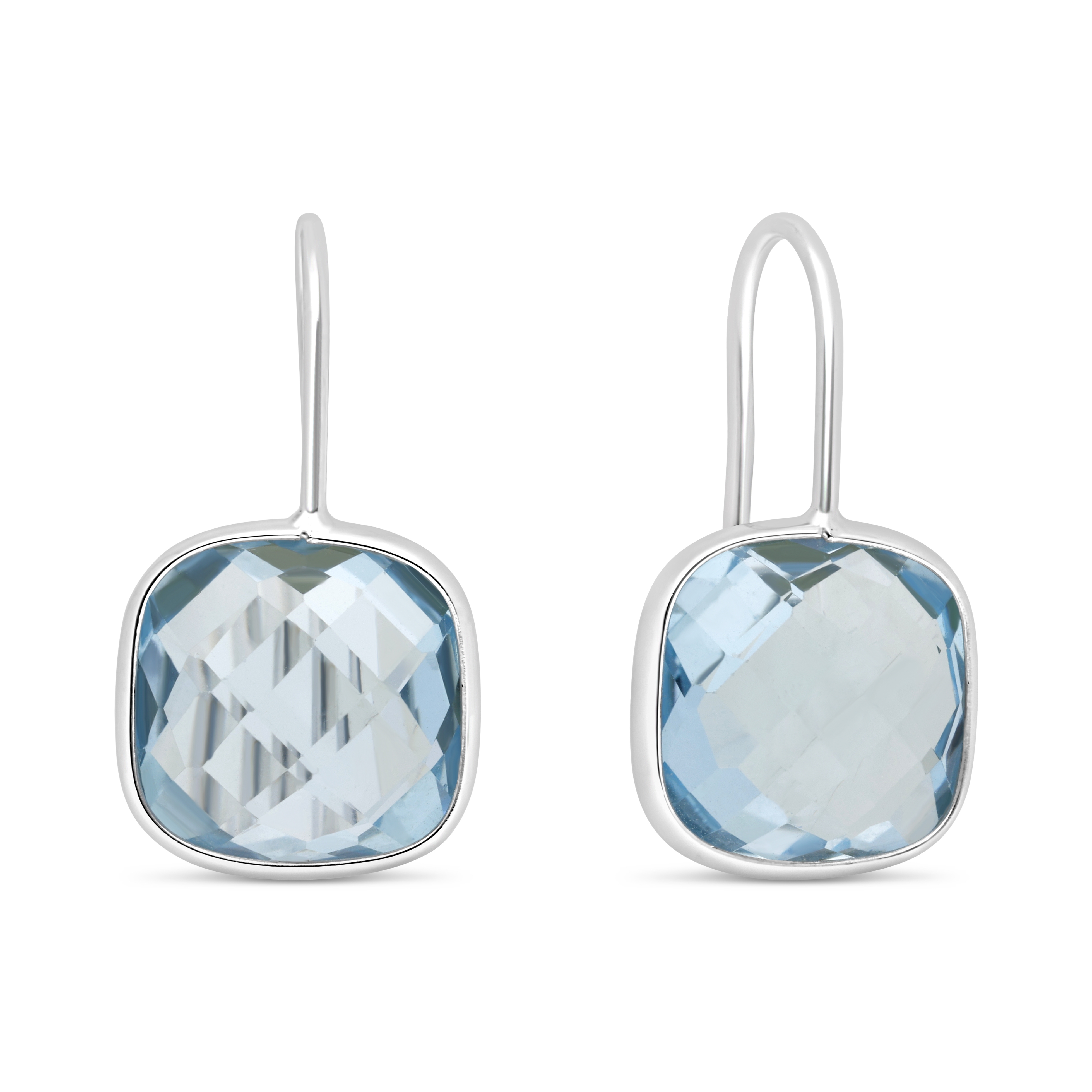 Boucles d&#039;Oreilles Reflets or blanc Topaze Bleue GM