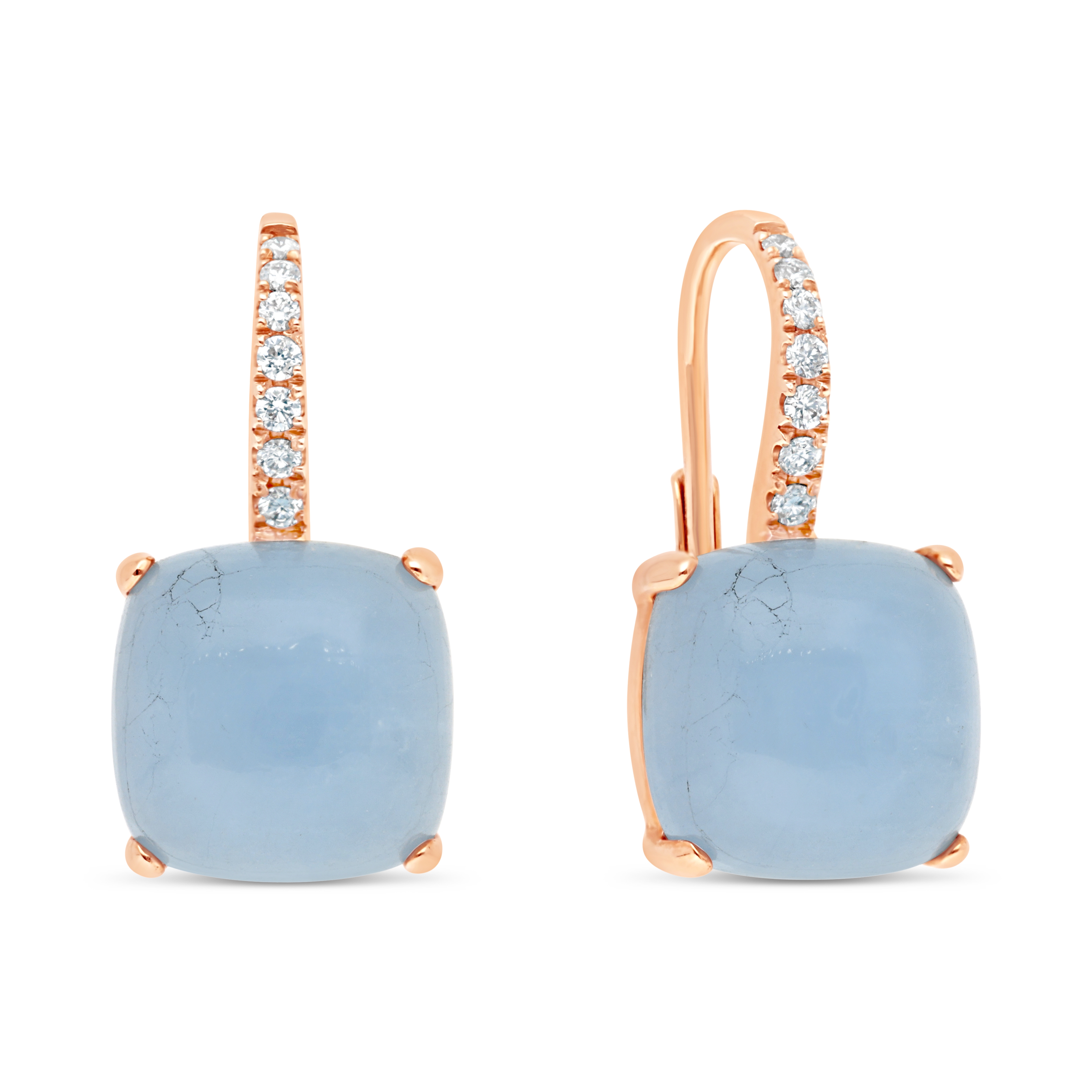Boucles d'oreilles Ecume d'été or rose diamant Aigue Marine