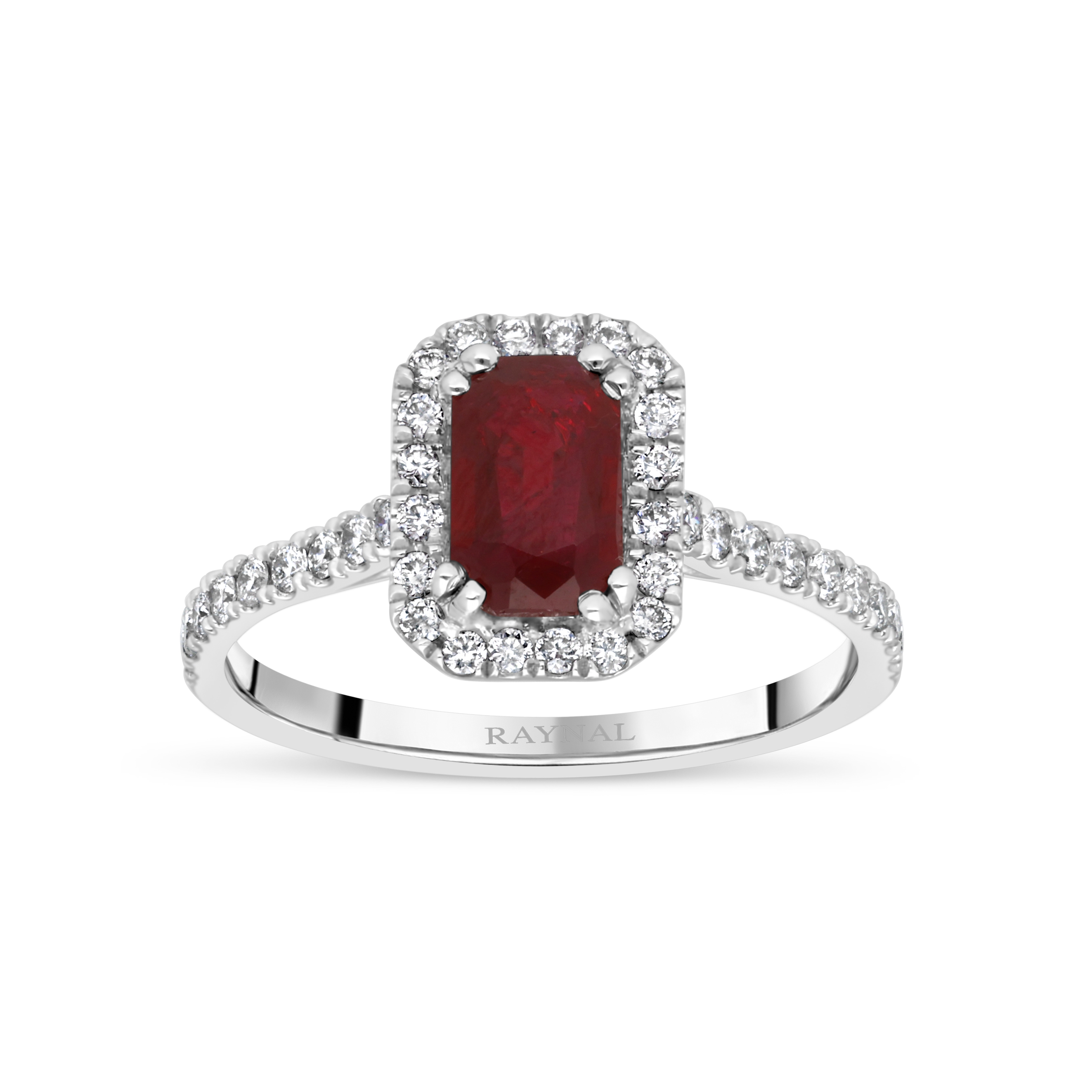 Bague Halo Impérial or blanc Rubis Diamants