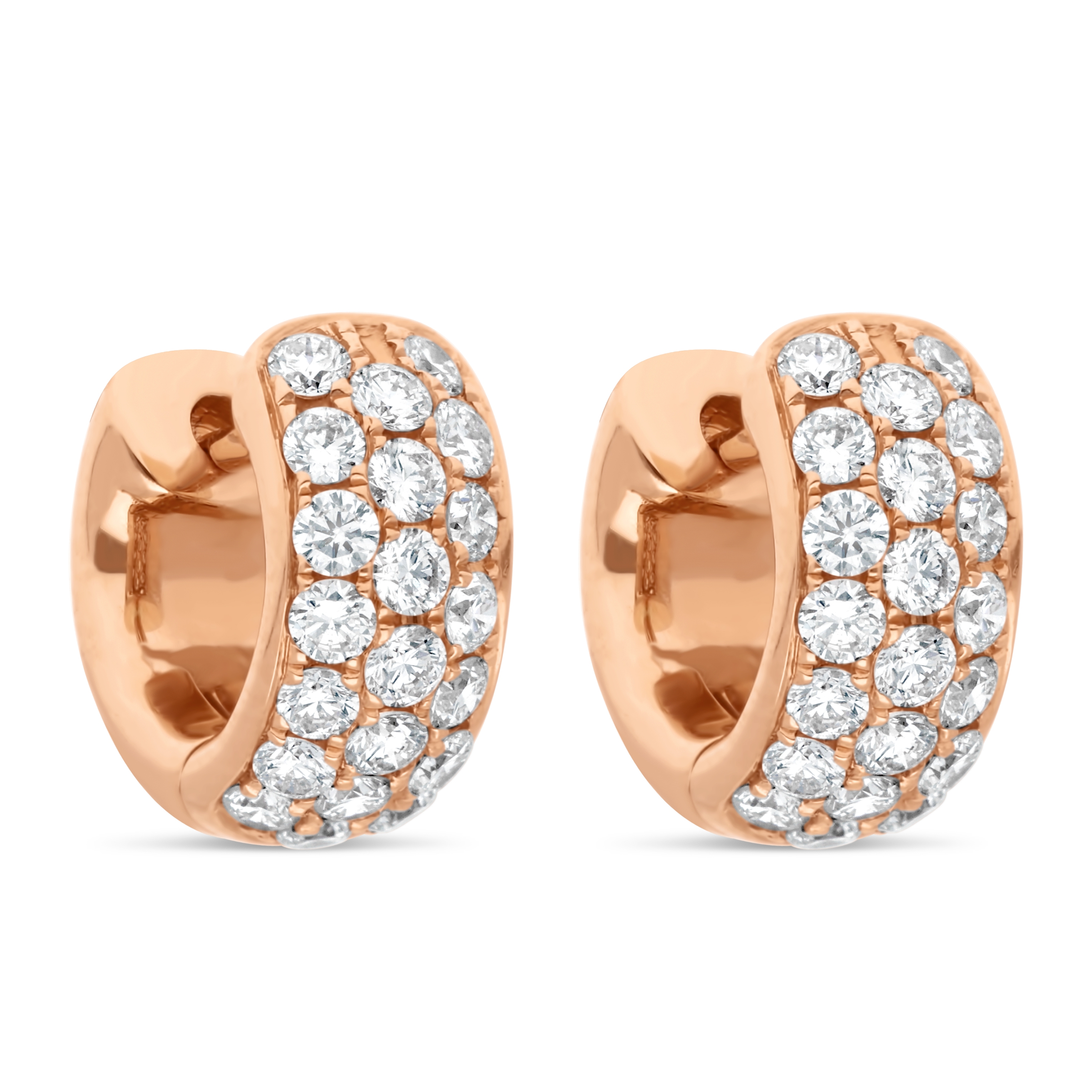 Boucles Créoles or rose Bombées pavées de Diamant