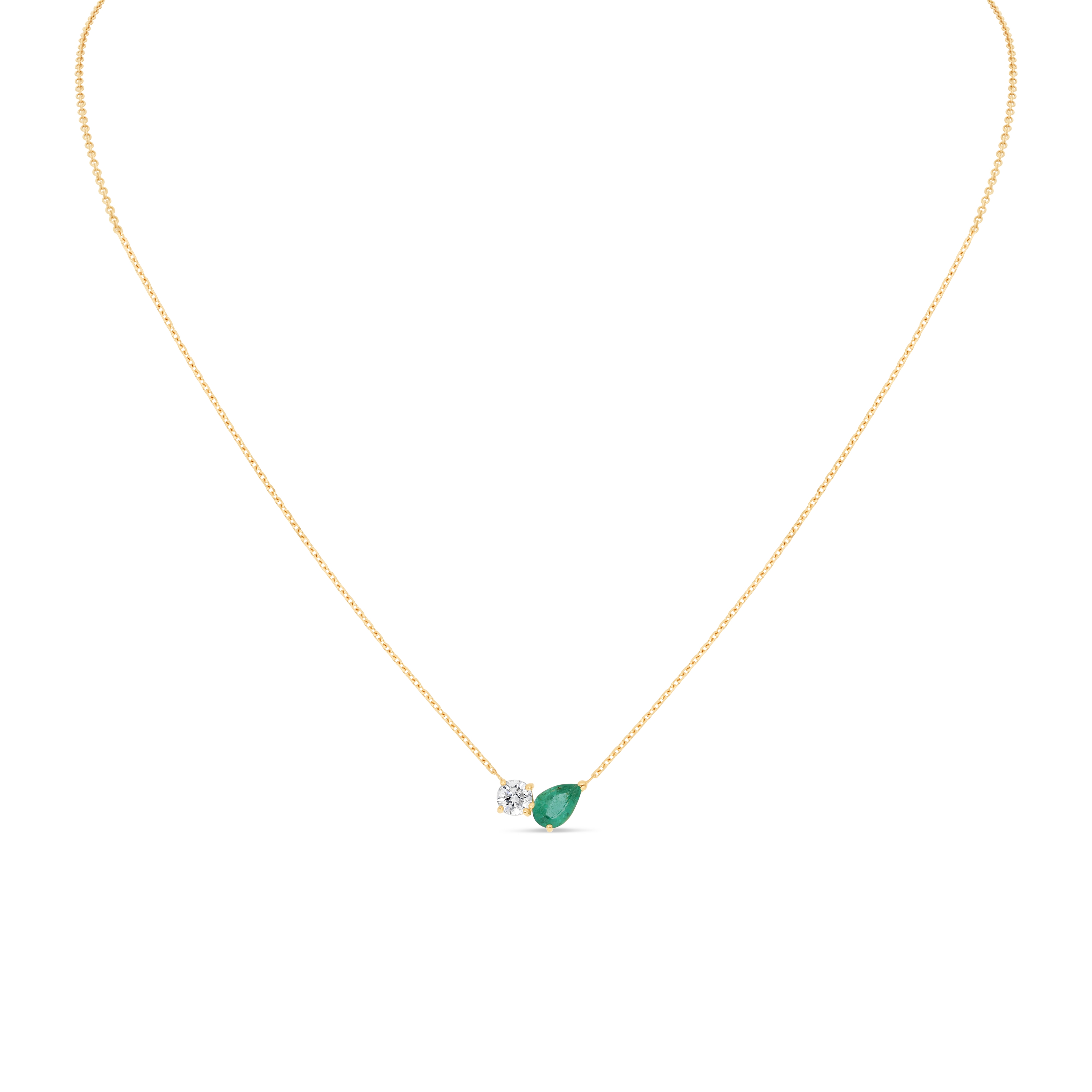 Collier Equilibre Précieux or jaune Emeraude, Diamant