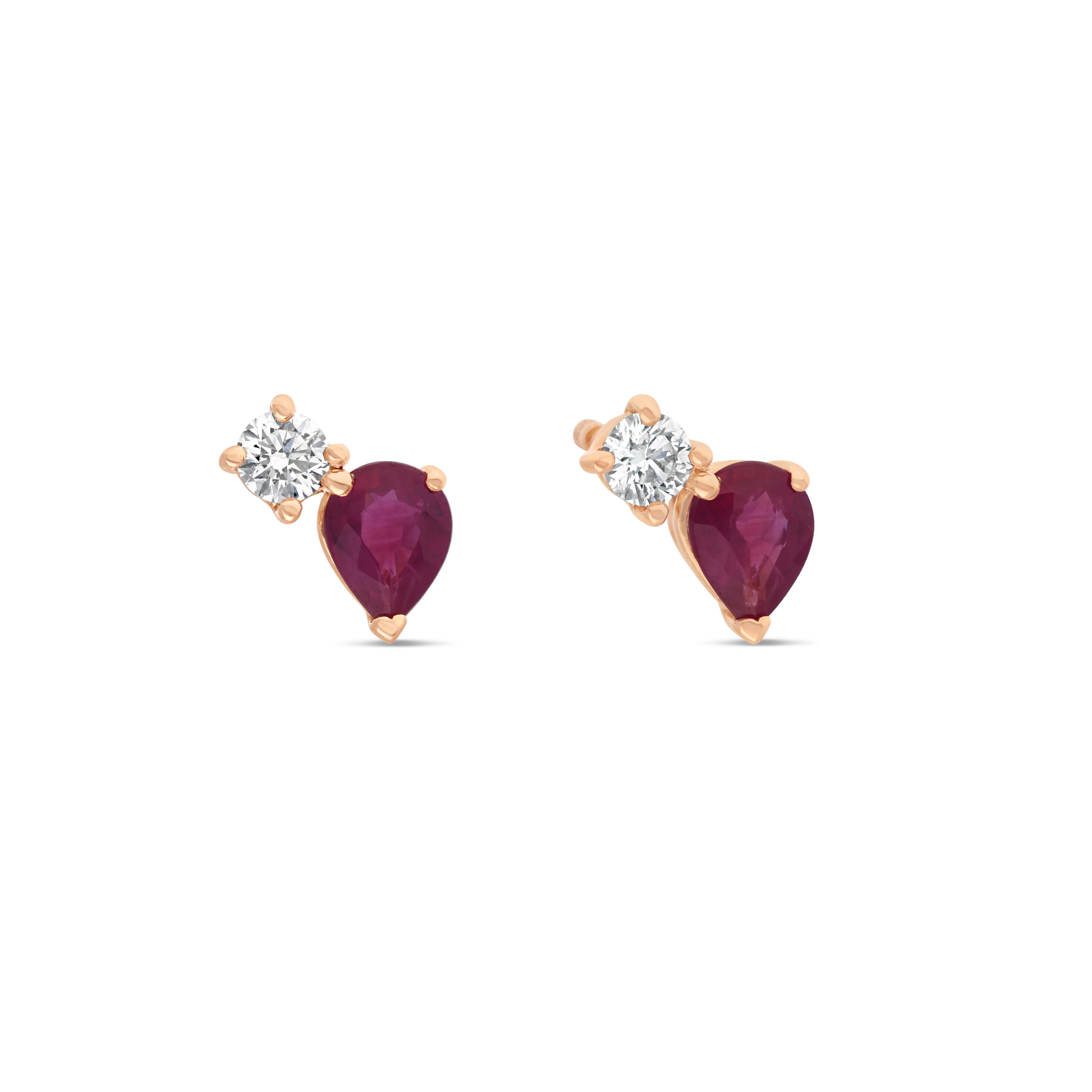 Boucles d&#039;Oreilles Equilibre Précieux or rose Rubis, Diamant