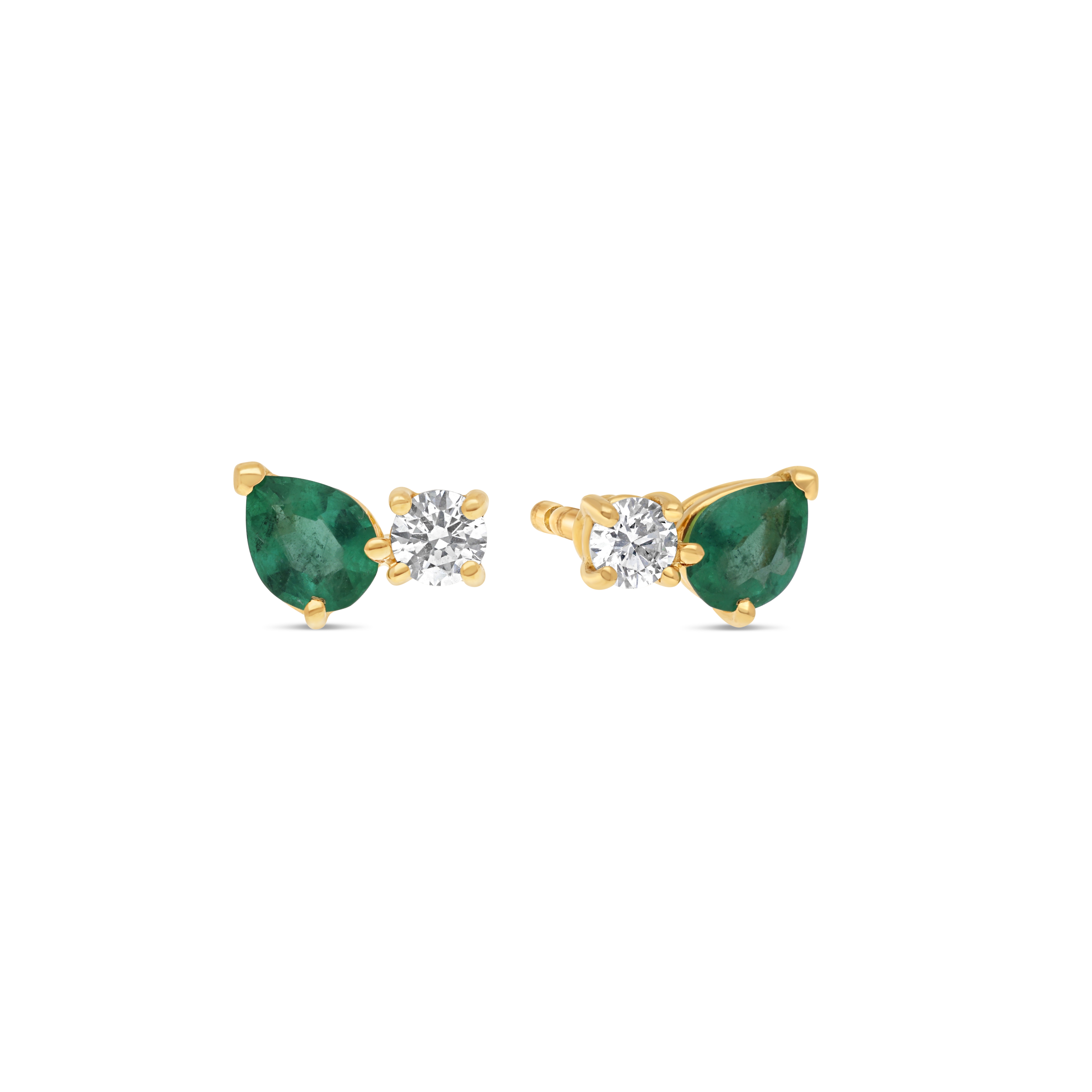 Boucles d'Oreilles Equilibre Précieux or jaune Emeraude, Diamant