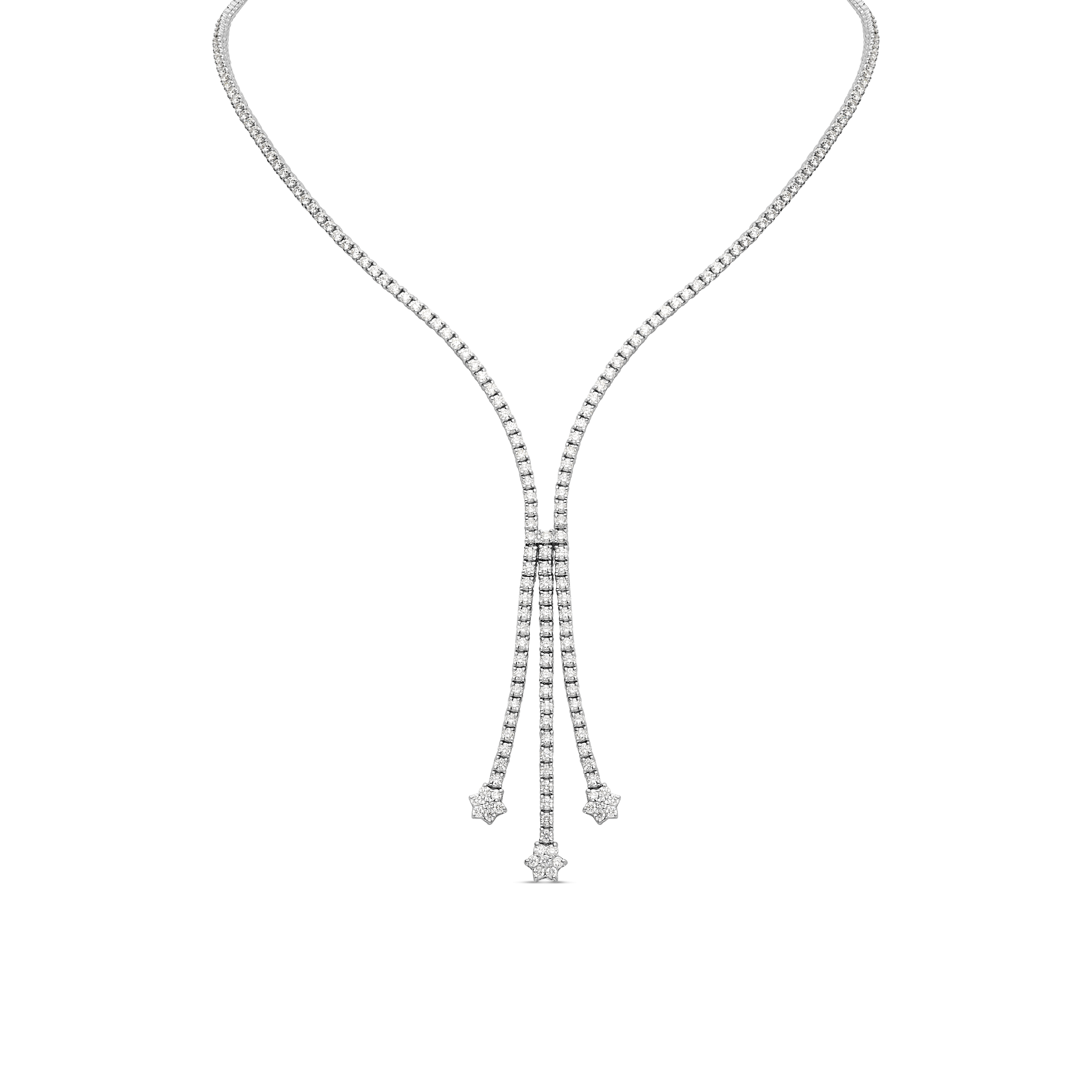 Collier Riviere d&#039;Etoiles, or blanc, diamants