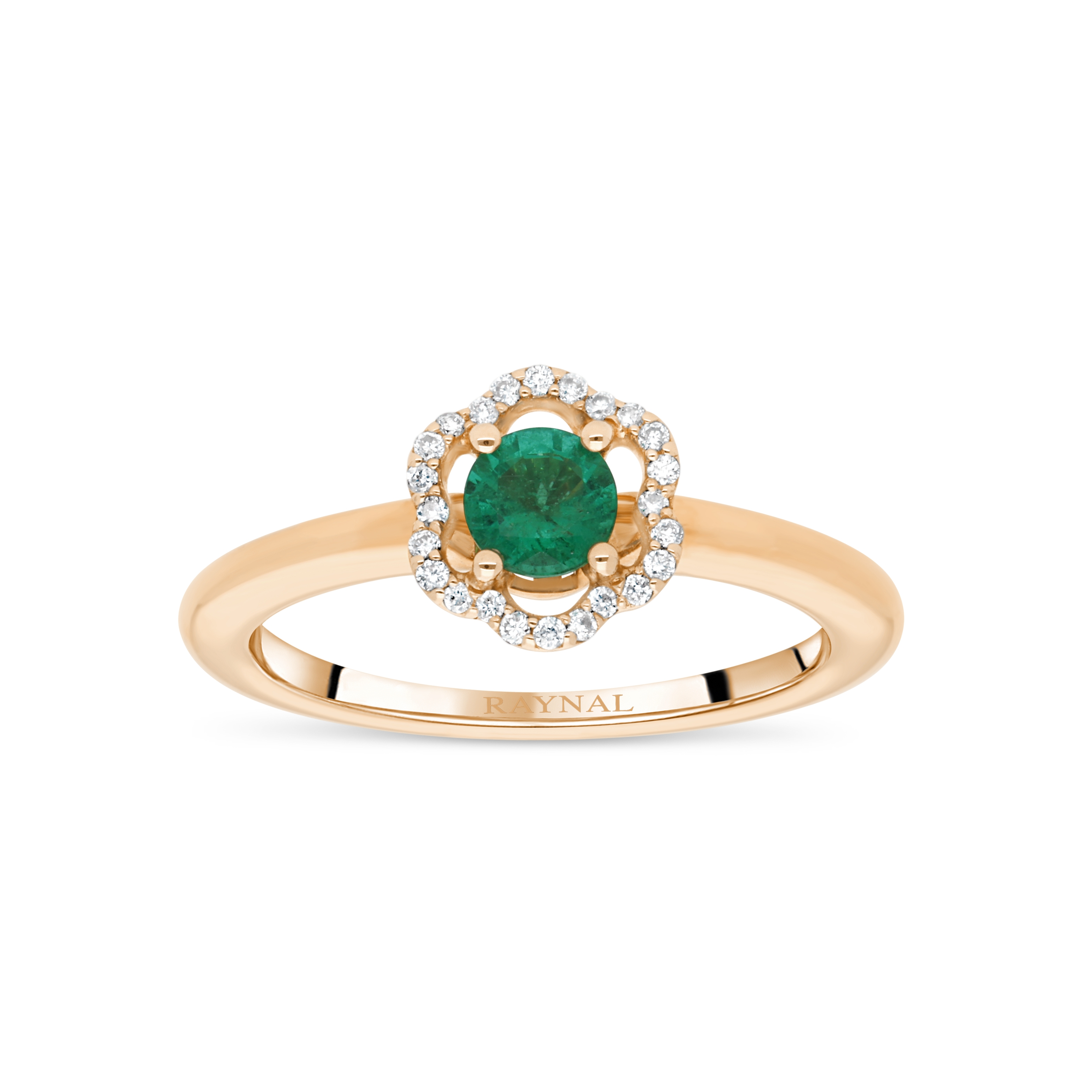 Bague Fleurette or rose Diamant Emeraude