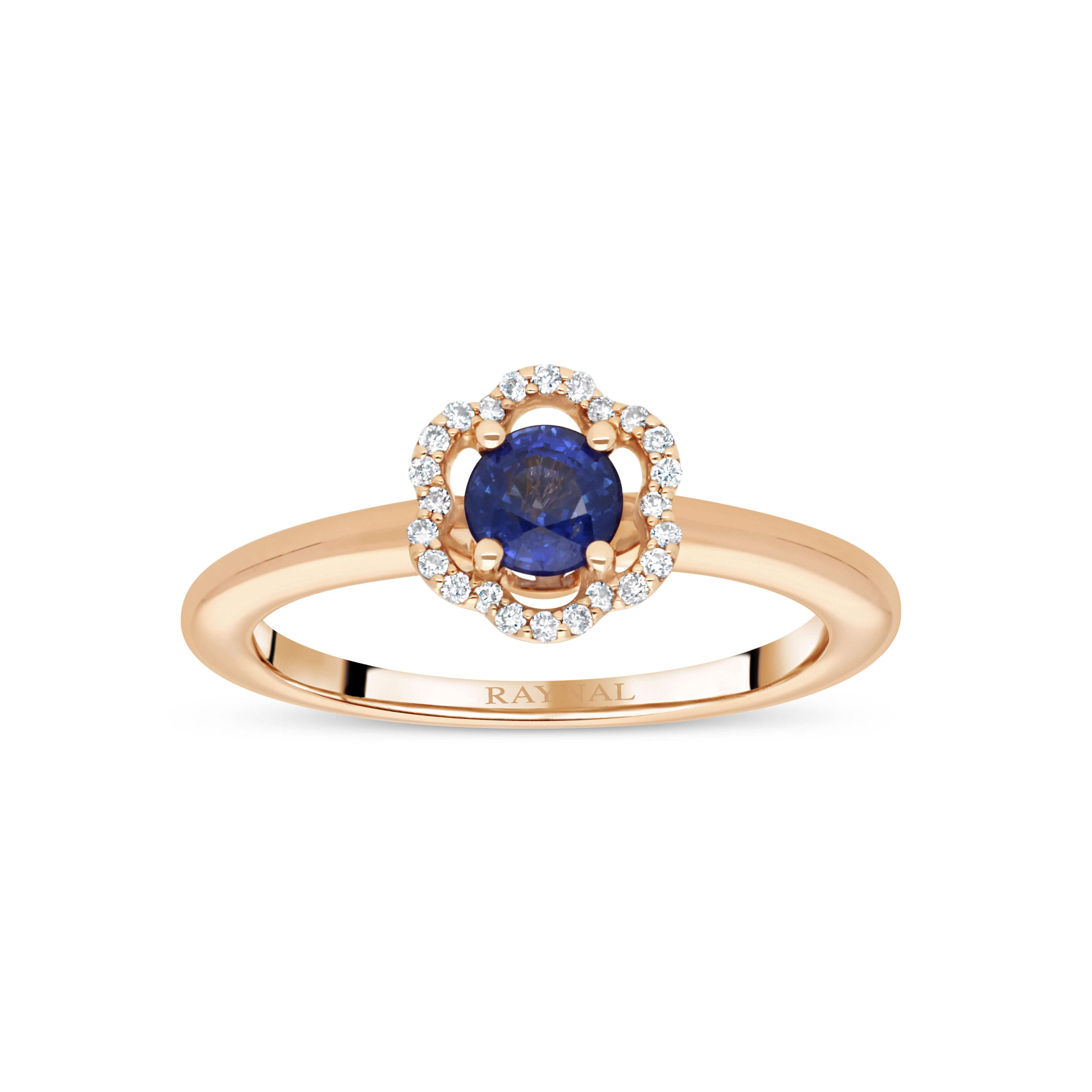 Bague Fleurette or rose Diamant Saphir