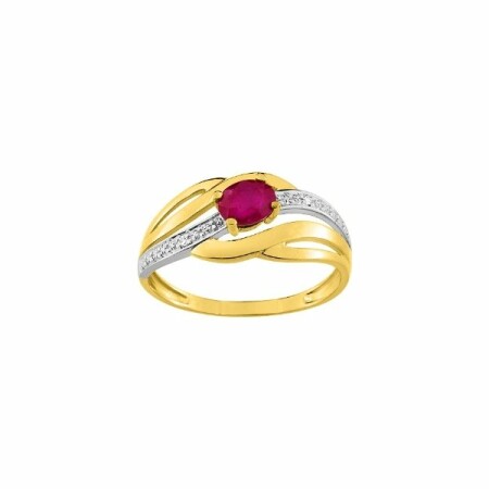 Bague en or jaune, or blanc, rubis et diamants de 0.008ct