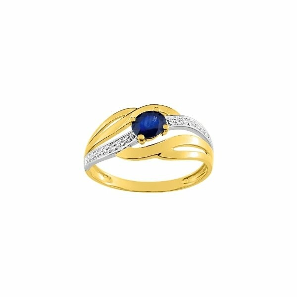 Bague en or jaune, or blanc, saphir et diamants de 0.008ct