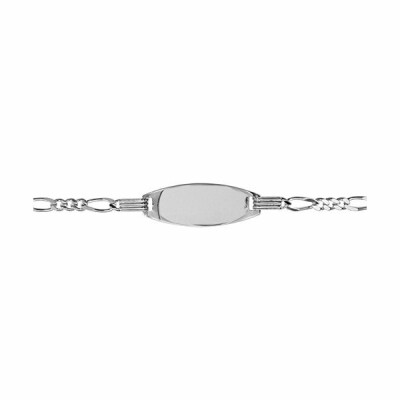 Gourmette identité bébé argent rhodié ovale alternée 15cm réglable 13cm