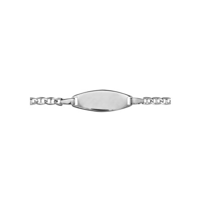 Gourmette plaque ovale maille marine en argent rhodié