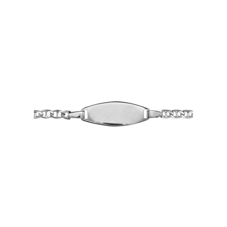 Gourmette plaque ovale maille marine en argent rhodié