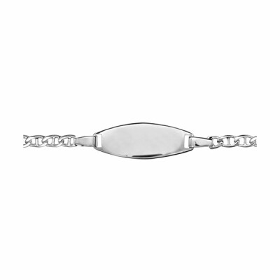 Gourmette identité bébé argent plaque ovale maille marine fermoir 14cm réglable 12.5cm