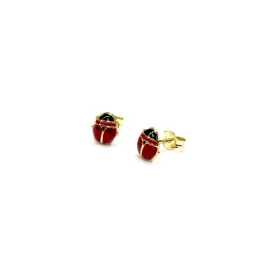 Boucles d'oreilles coccinelle rouge en or jaune 750 millièmes