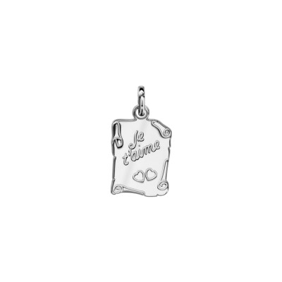 Pendentif parchemin Je T'Aime en argent rhodié