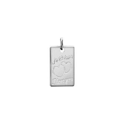 Pendentif grand modèle Je T'Aime/ I Love You en argent rhodié