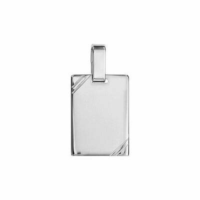 Pendentif petite plaque 2 angles striés 15x20 argent