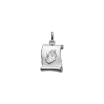 Pendentif zodiaque parchemin Balance  en argent rhodié brillant