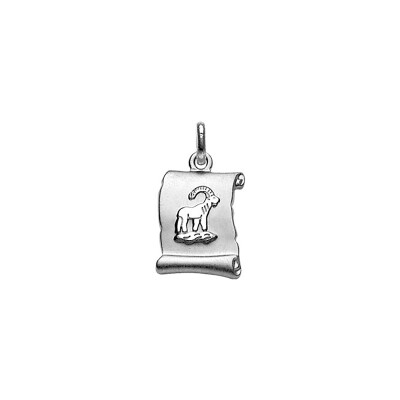 Pendentif zodiaque parchemin Capricorne en argent rhodié brillant