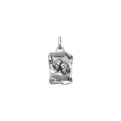 Pendentif zodiaque grand parchemin gémeaux en argent rhodié