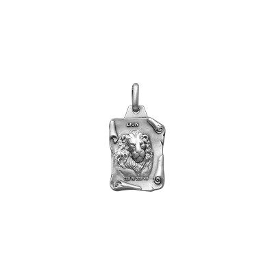Pendentif zodiaque grand parchemin Lion en argent rhodié
