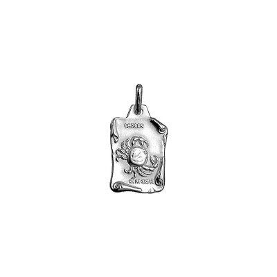 Pendentif zodiaque grand parchemin Cancer en argent rhodié brillant