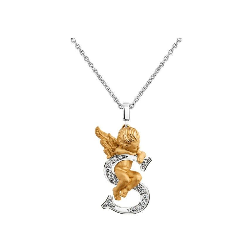 My Angel S Pendant in yellow & white gold with diamonds